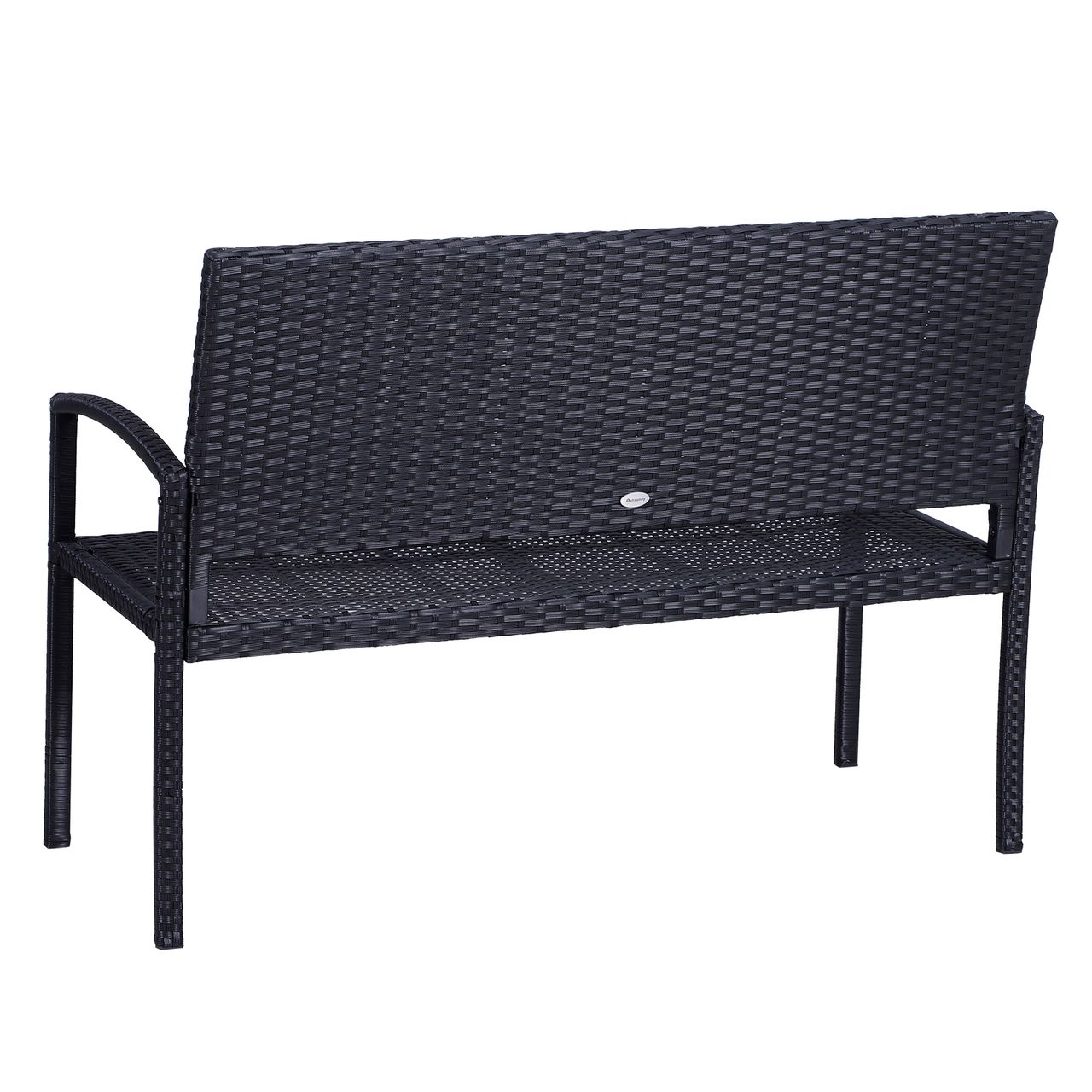 Outsunny Polyrattan Gartenbank Parkbank Sitzbank 2-Sitzer Geflecht Stahl Schwarz B122 x T60 x H87cm