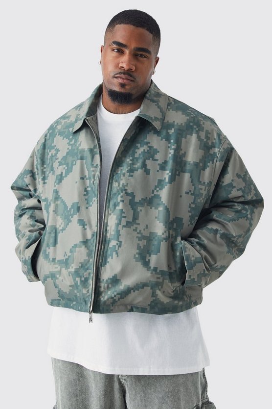 Plus kastige Camouflage Harrington-Jacke