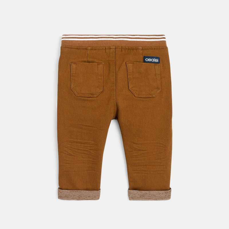 Pantalon denim taille élastiquée marron bébé garçon