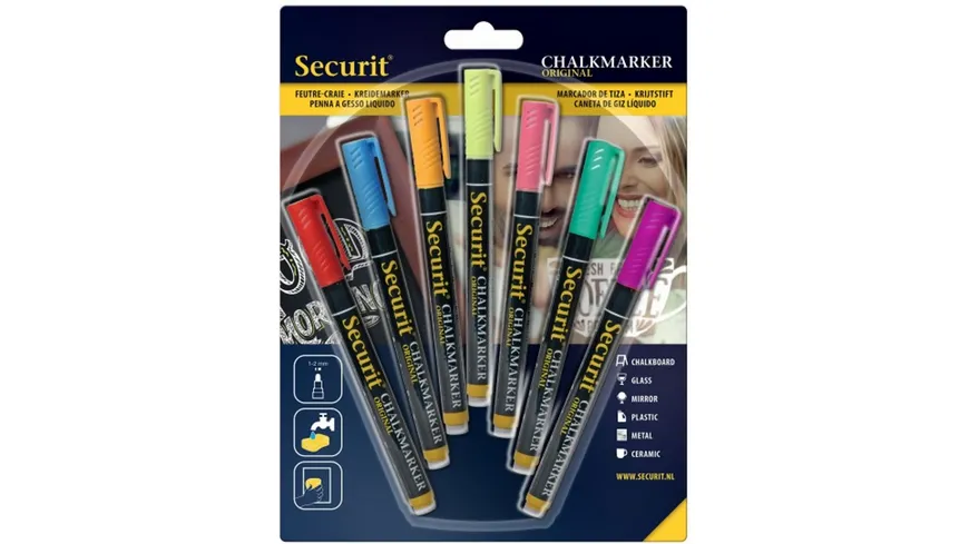 Securit Kreidemarker fein 7er-Set farblich sortiert