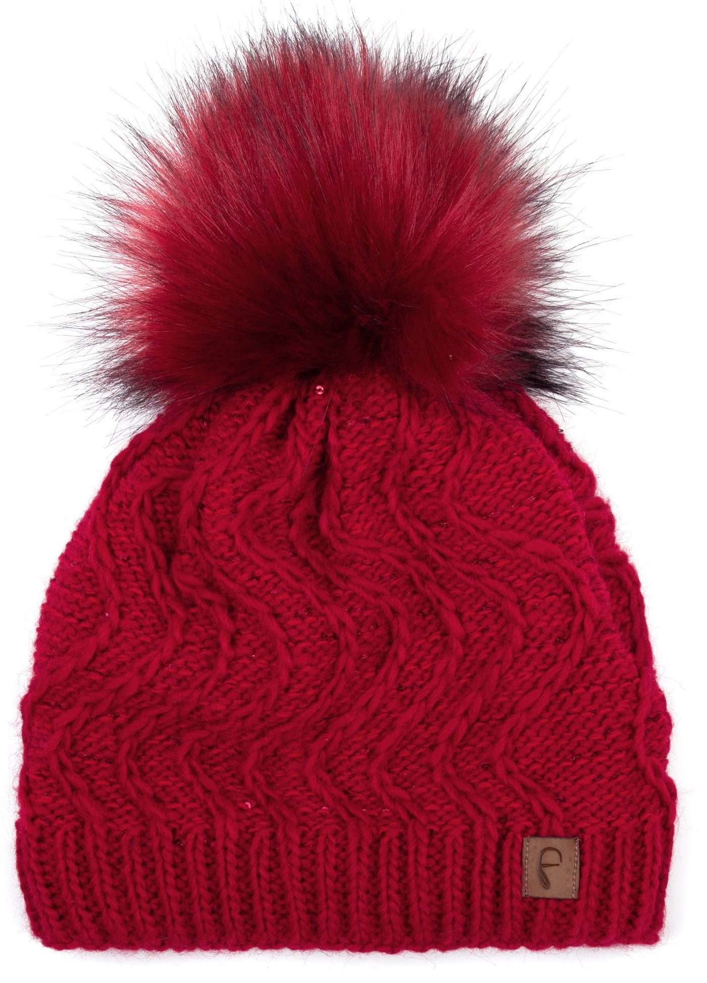 Faera Bommelmütze Wintermütze Damen Pailletten Mütze Beanie Haube gefüttert Strickmütze