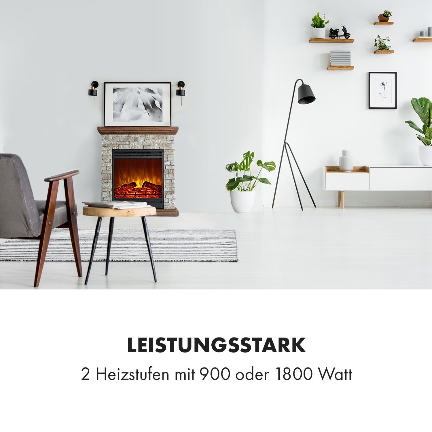 Klarstein Elektrokamin Etna, elektrischer Kamin mit Heizfunktion Heizlüfter elektrischer Kaminofen