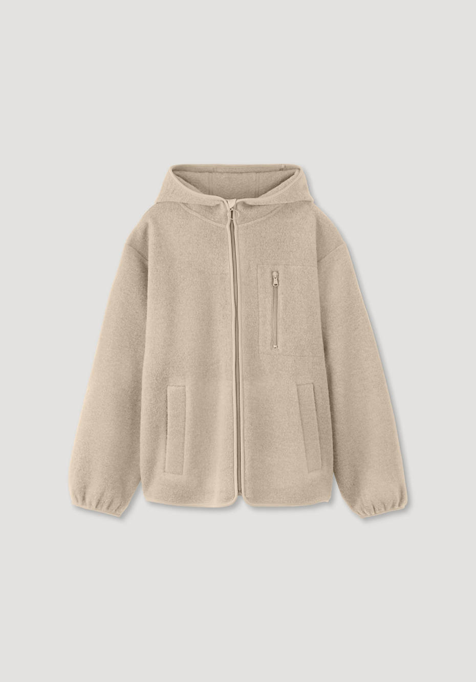 Wollfleece Jacke mit Kapuze aus reiner Bio-Merinowolle