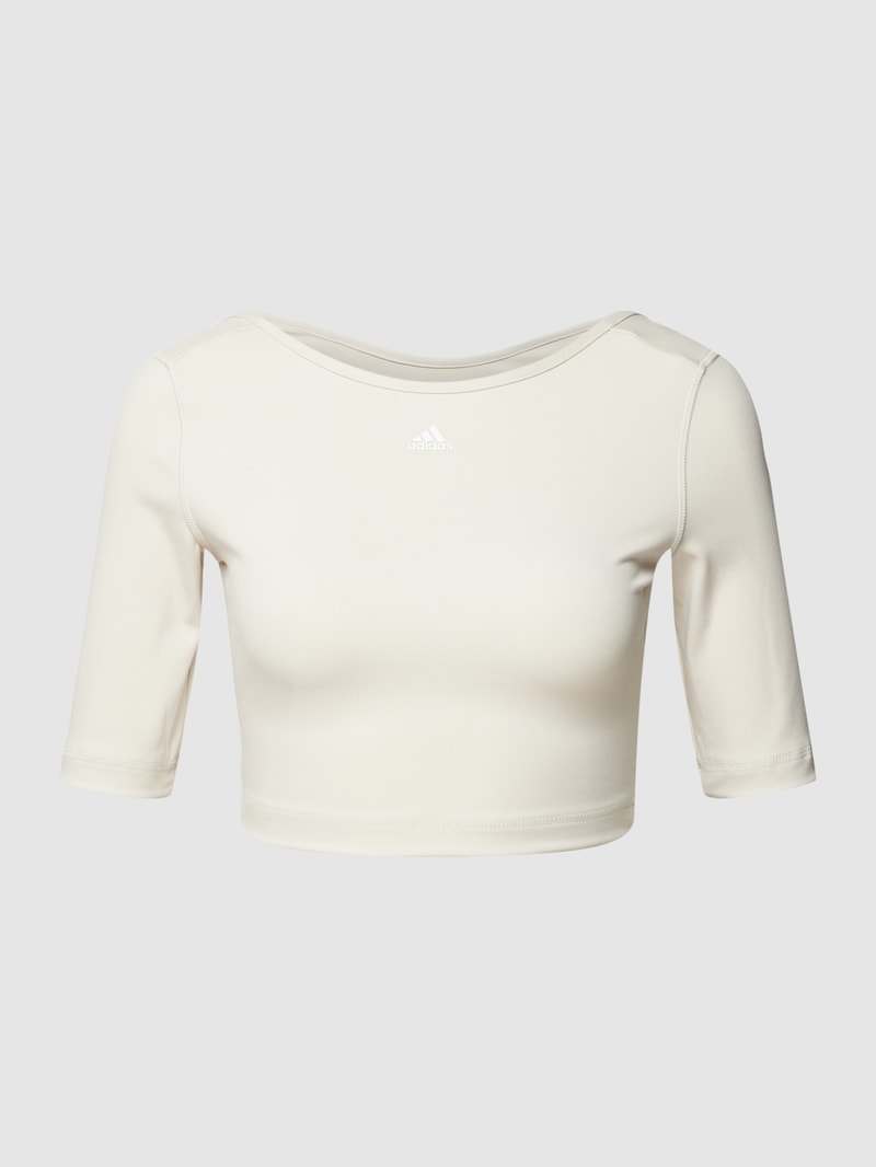 Cropped T-Shirt mit Label-Print in beige