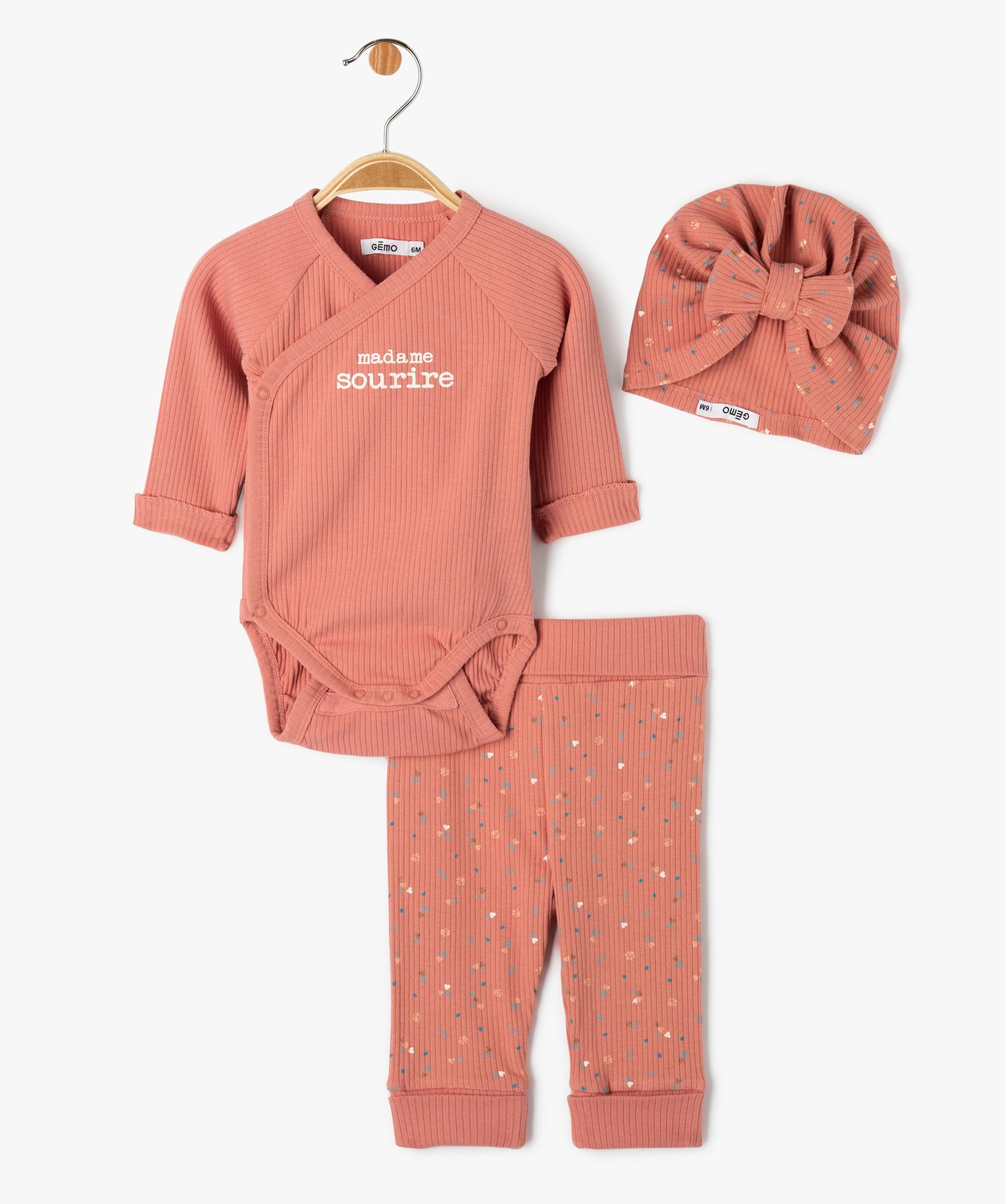 Ensemble de naissance évolutif 3 pièces : body + legging +... rose | GEMO