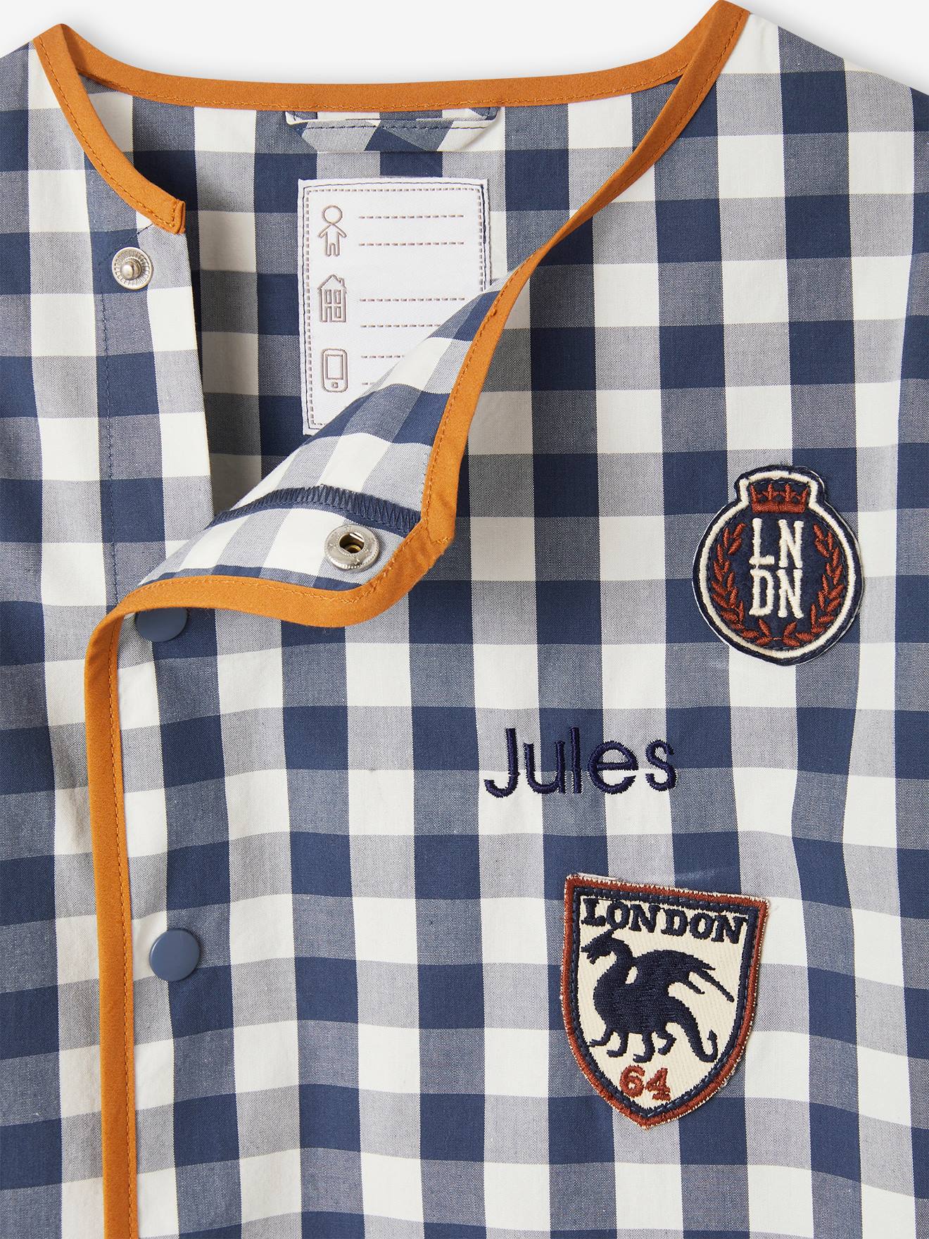 Tablier à carreaux garçon personnalisable bleu grisé