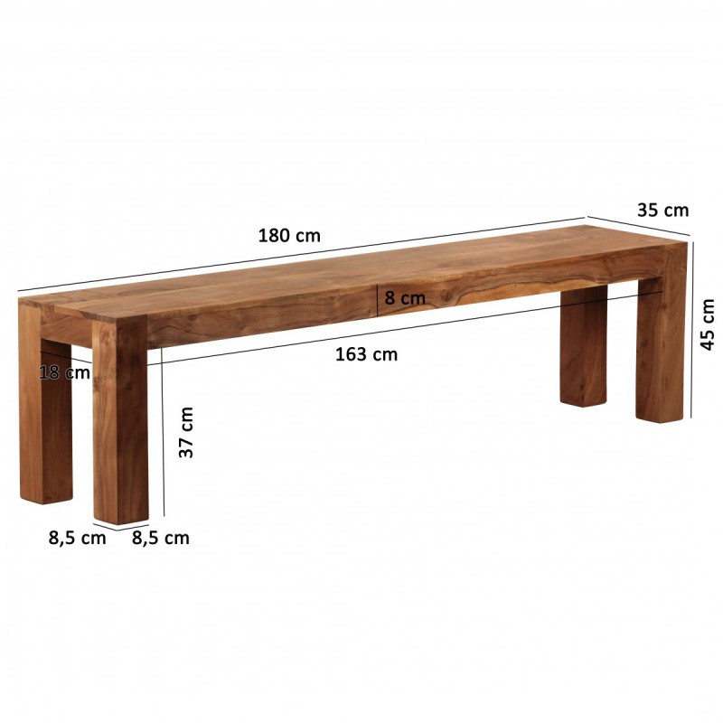 Wohnling Akazie Massivholz Esszimmer Sitzbank Bank 180 x 35 cm