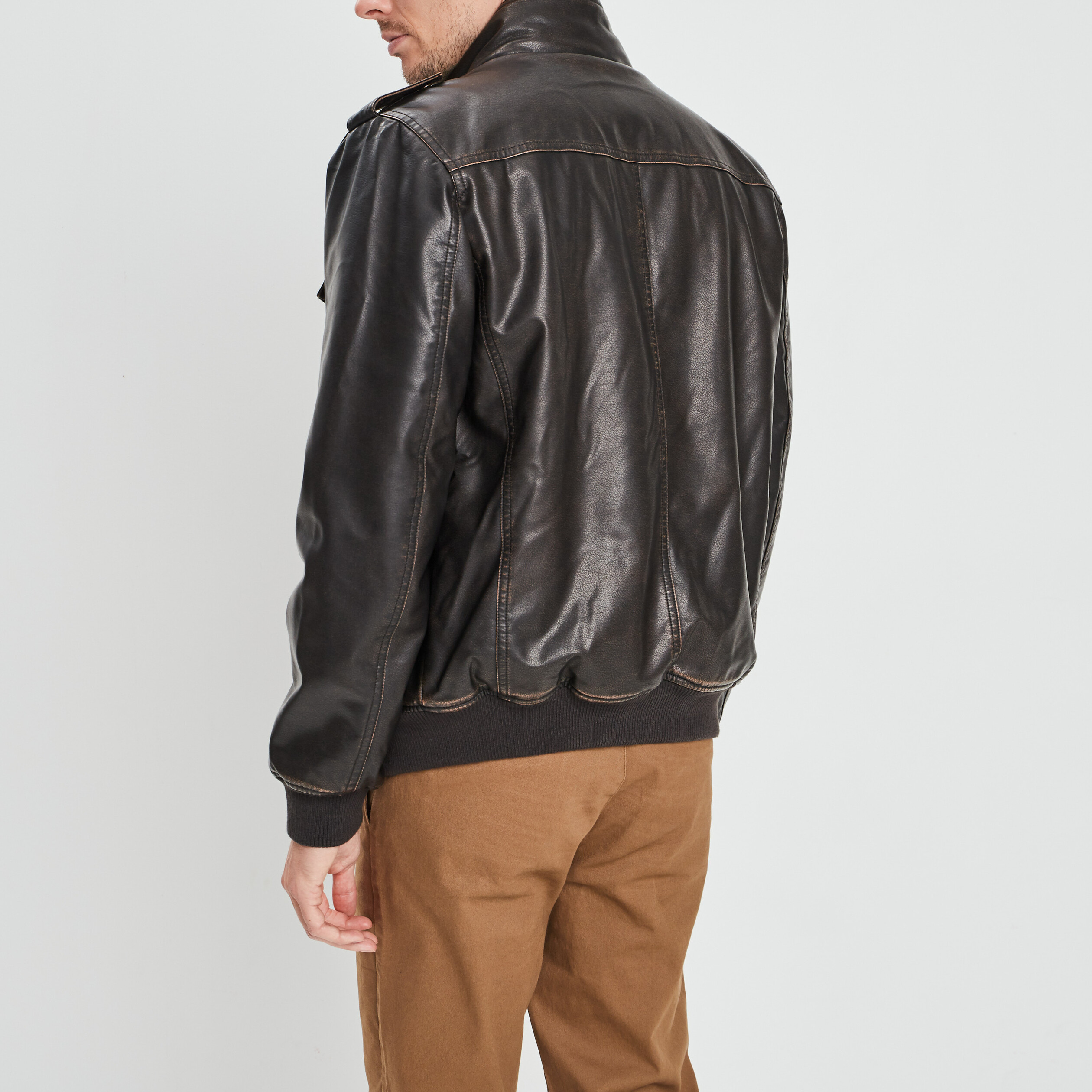 Blouson droit simili cuir marron homme | La Halle