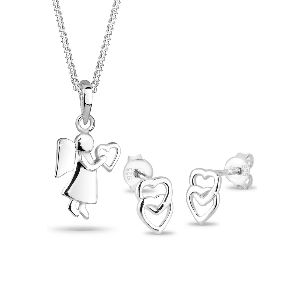 Elli Elli Ensemble de Bijoux Femme Pendentif Ange au Coeur Ludique en Argent Sterling  Bijoux