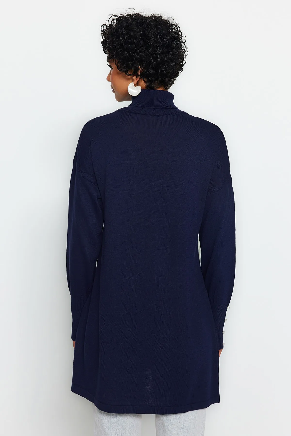 Trendyol Modest  Indigo Pearl Detaillierter Rollkragen-Strickpullover TCTAW24AK00121