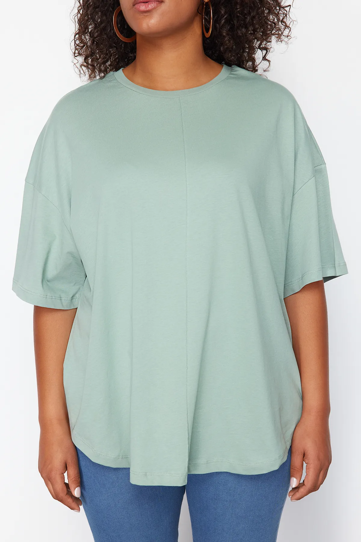 Trendyol Curve  Mintgrünes, übergroßes Strick-T-Shirt aus 100 % Baumwolle, nachhaltiger TBBSS24BF00050