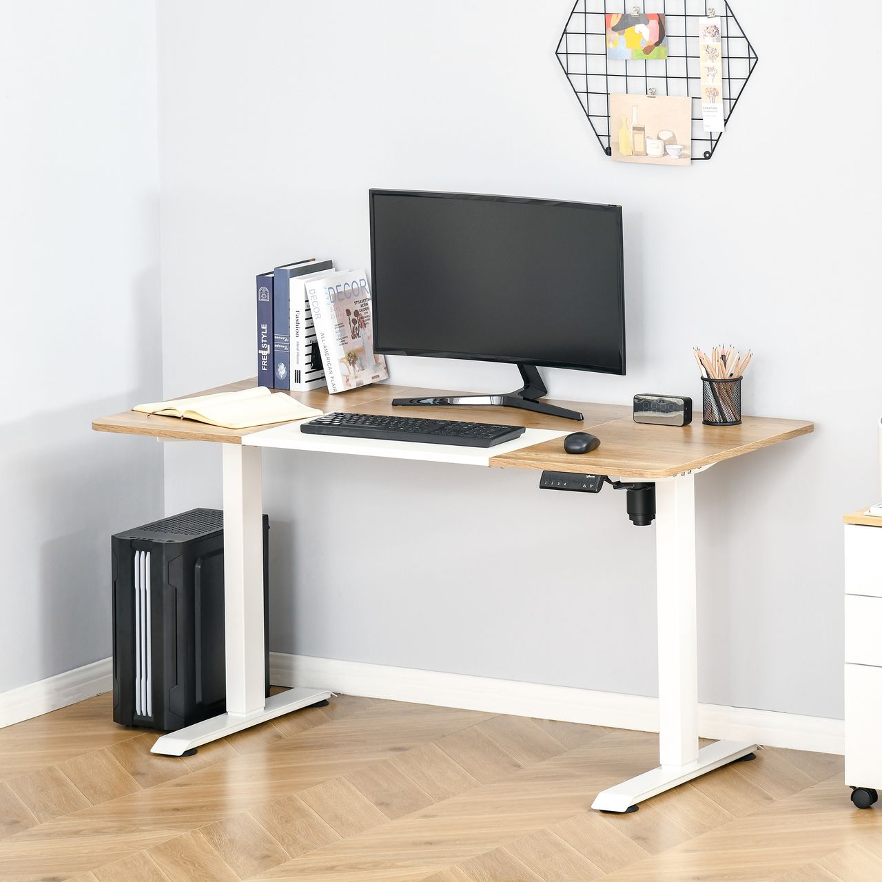 Vinsetto Elektrischer Schreibtisch Computertisch höhenverstellbar Stehschreibtisch Bürotisch Natur Weiß 140 x 70 x 72-116 cm