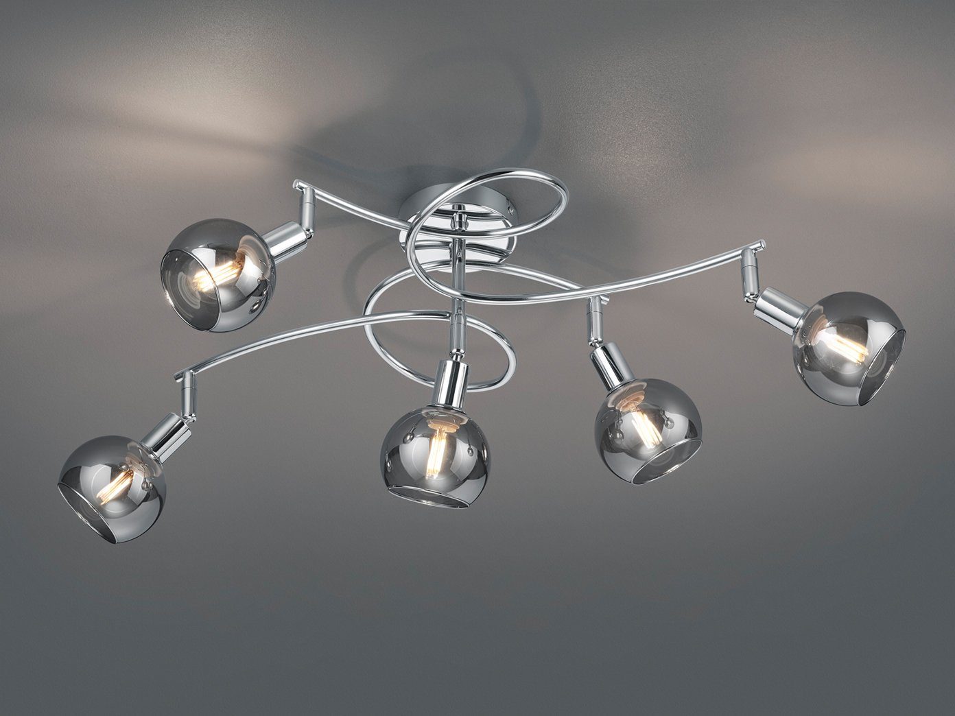 meineWunschleuchte LED Deckenstrahler, Dimmfunktion, LED wechselbar, Warmweiß, ausgefallene große Designer-lampe Rauchglas mehrflammig, B: 65cm