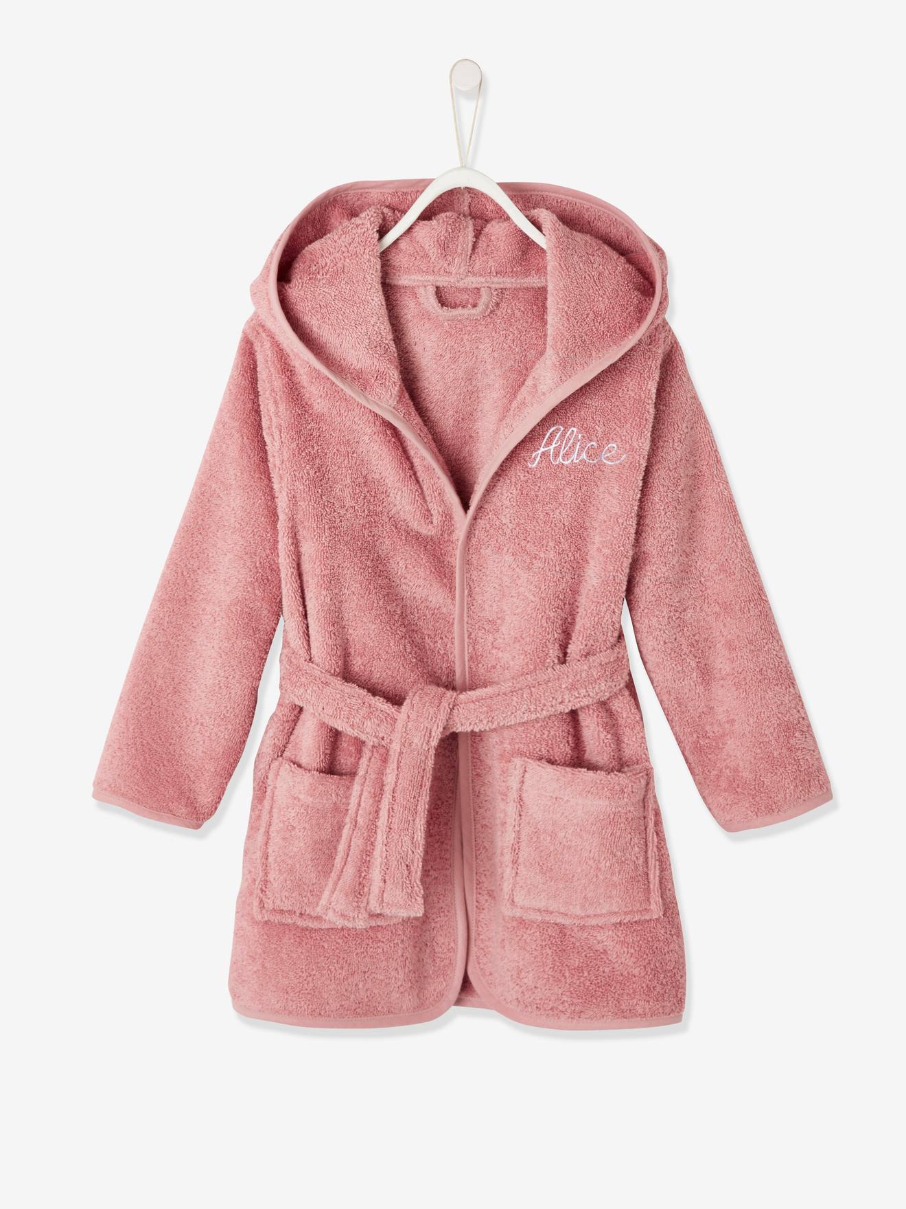 Peignoir de bain enfant à capuche vieux rose