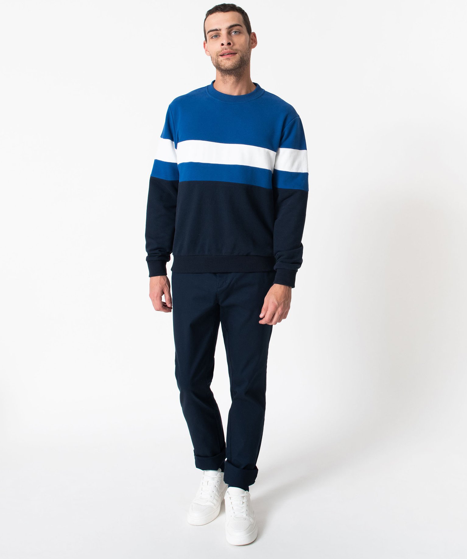 Pantalon en coton homme avec ceinture tressée bleu fonce | GEMO