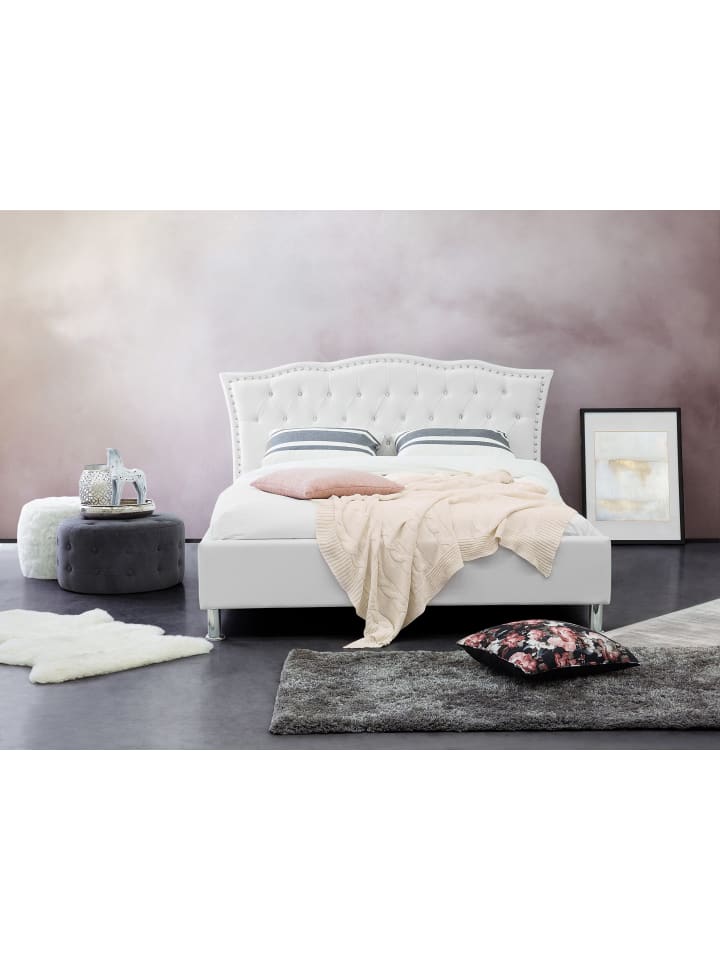 Beliani Doppelbett METZ in Weiß/Schwarz/Silber - (W) 168 x (H) 102 x (L) 217 cm günstig kaufen onesize