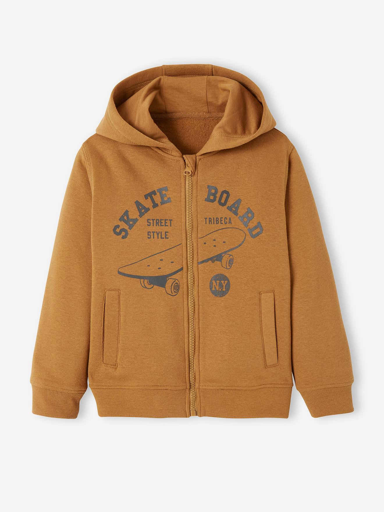 Sweat zippé à capuche Basics garçon motif graphique ocre