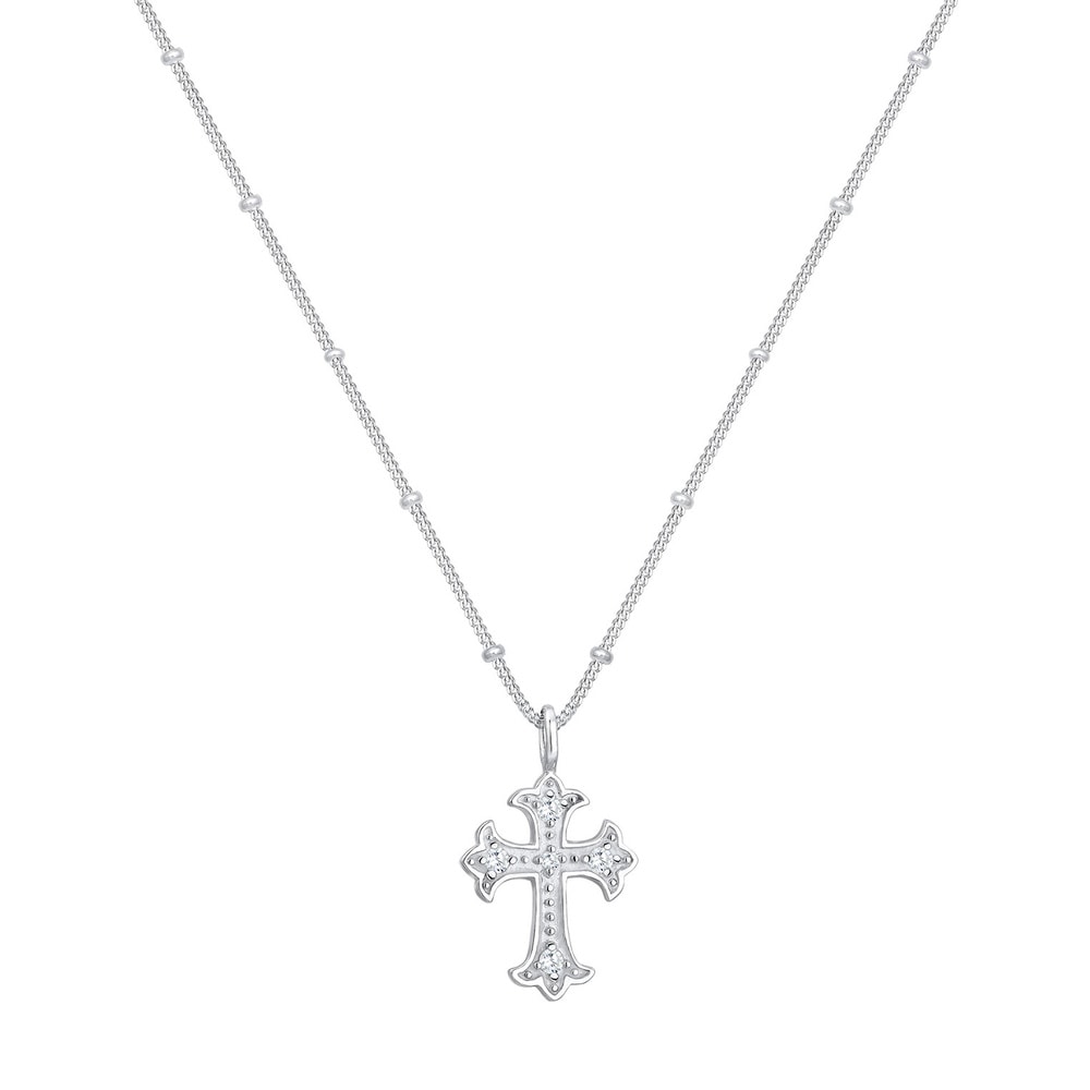 Elli Elli Collier Antik Kreuz Kugelkette Zirkonia 80's 925er Silber collier