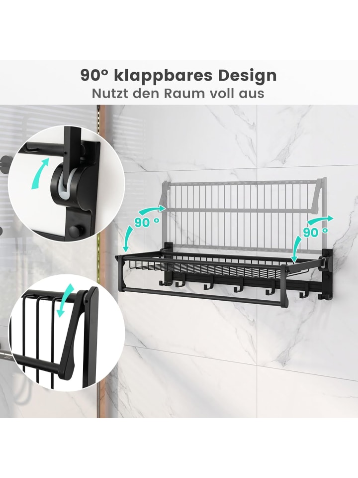 COSTWAY Handtuchhalter ohne Bohren klappbar in Schwarz günstig kaufen 60 cm