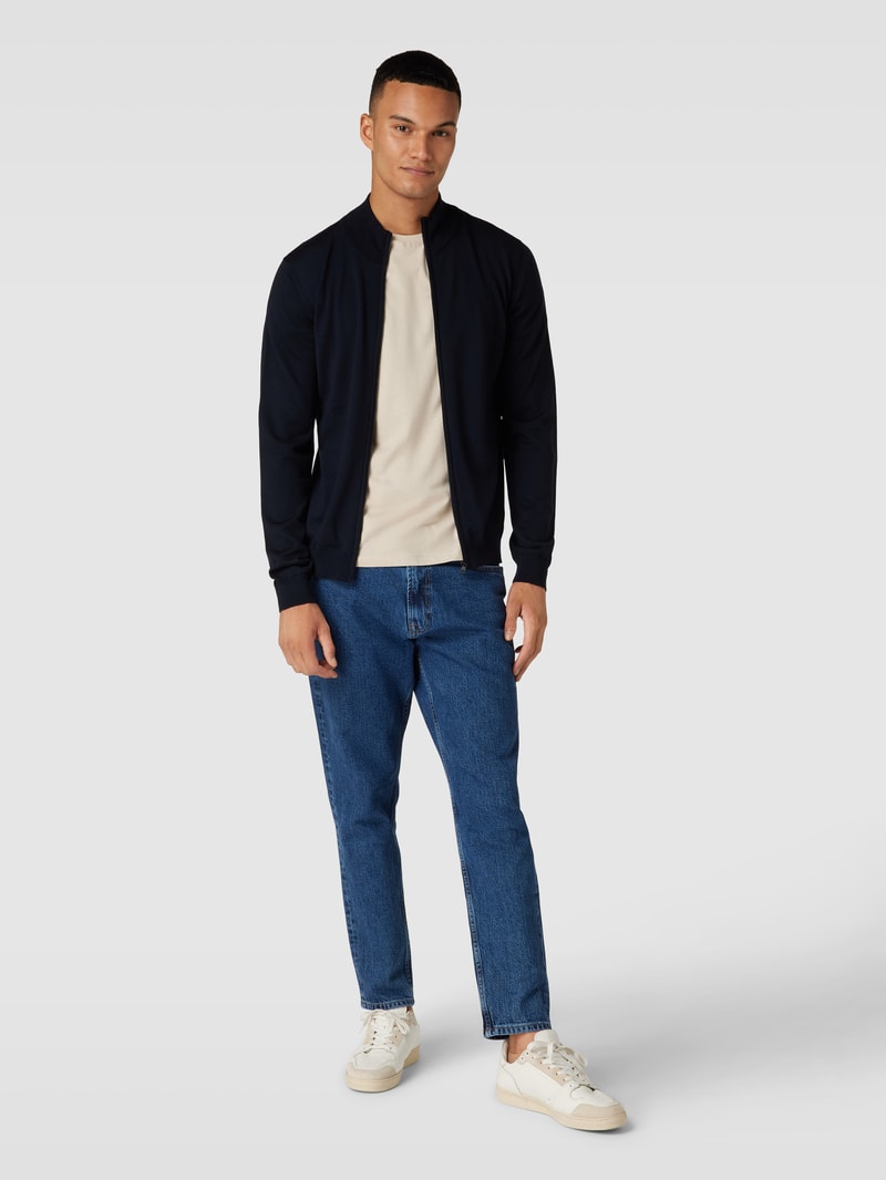 Strickjacke aus Schurwolle mit Reißverschluss Modell 'San Jorge' in marineblau