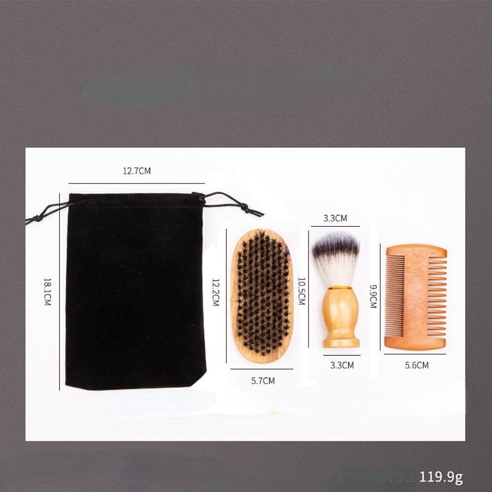 Yunnker Bartpflege-Set Bartkamm & Bartbürste Set Für Männer, 5-tlg., Bartbürste mit Wildschweinborsten und Comb Set