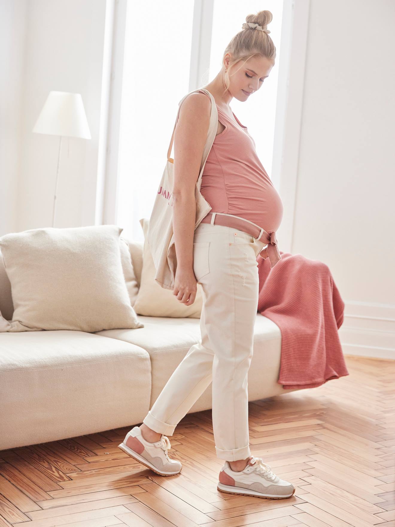 Vertbaudet Umstands-Hose mit Dehneinsatz, Mom-Fit - wollweiß