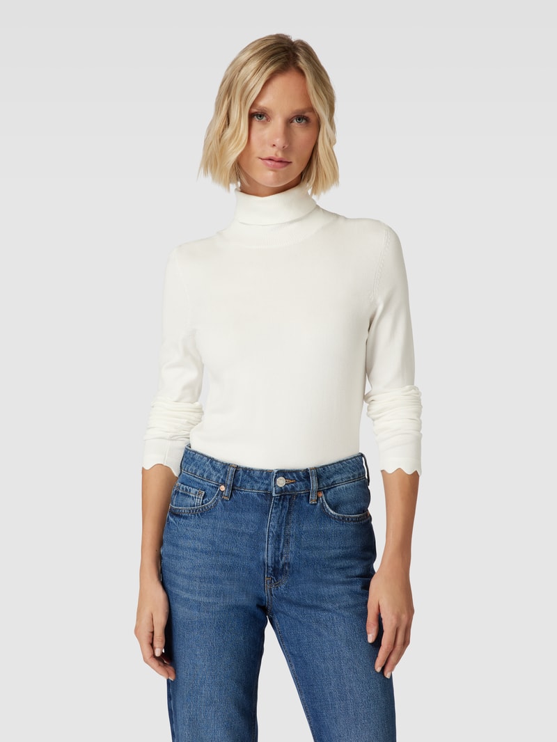 Rollkragenpullover aus Viskose-Mix mit Wellensaum in offwhite