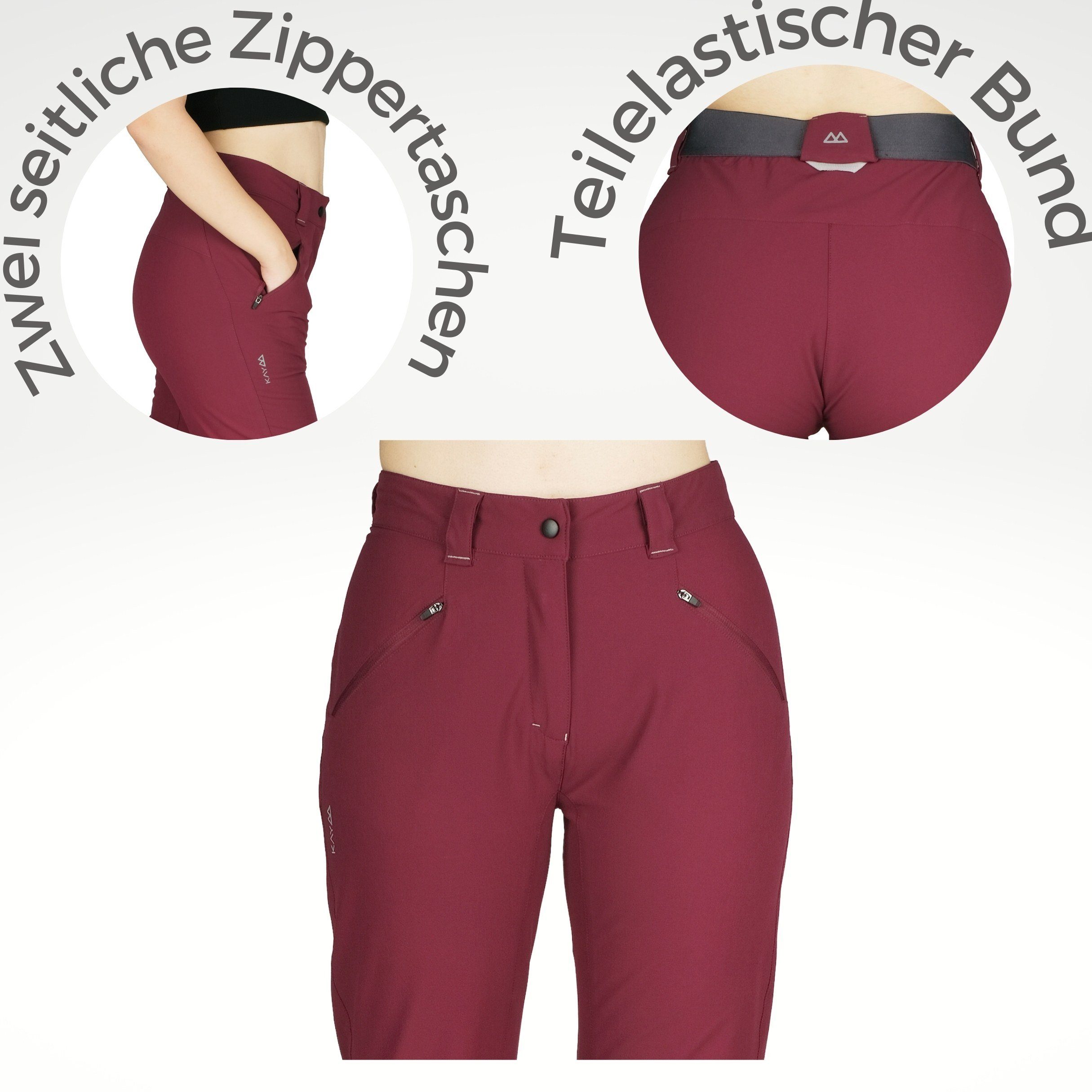 Kaymountain Trekkinghose Damen Wander Outdoor Hose Saas Fee Hybrid Thermo Rubin 48