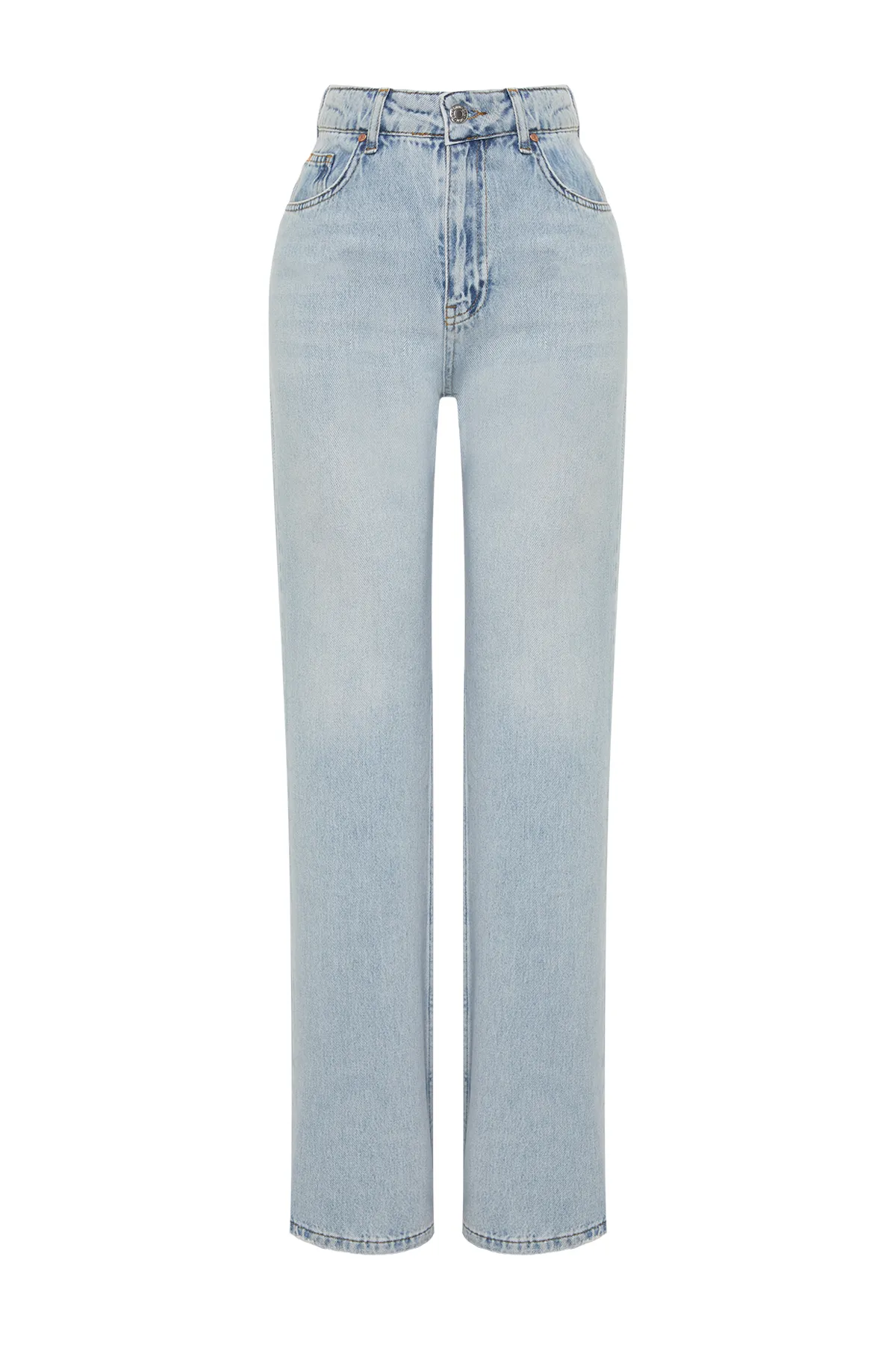 Trendyol Collection  Jeans mit hoher Taille und weitem Bein in blassblauem Vintage-Effekt TWOSS24JE00022