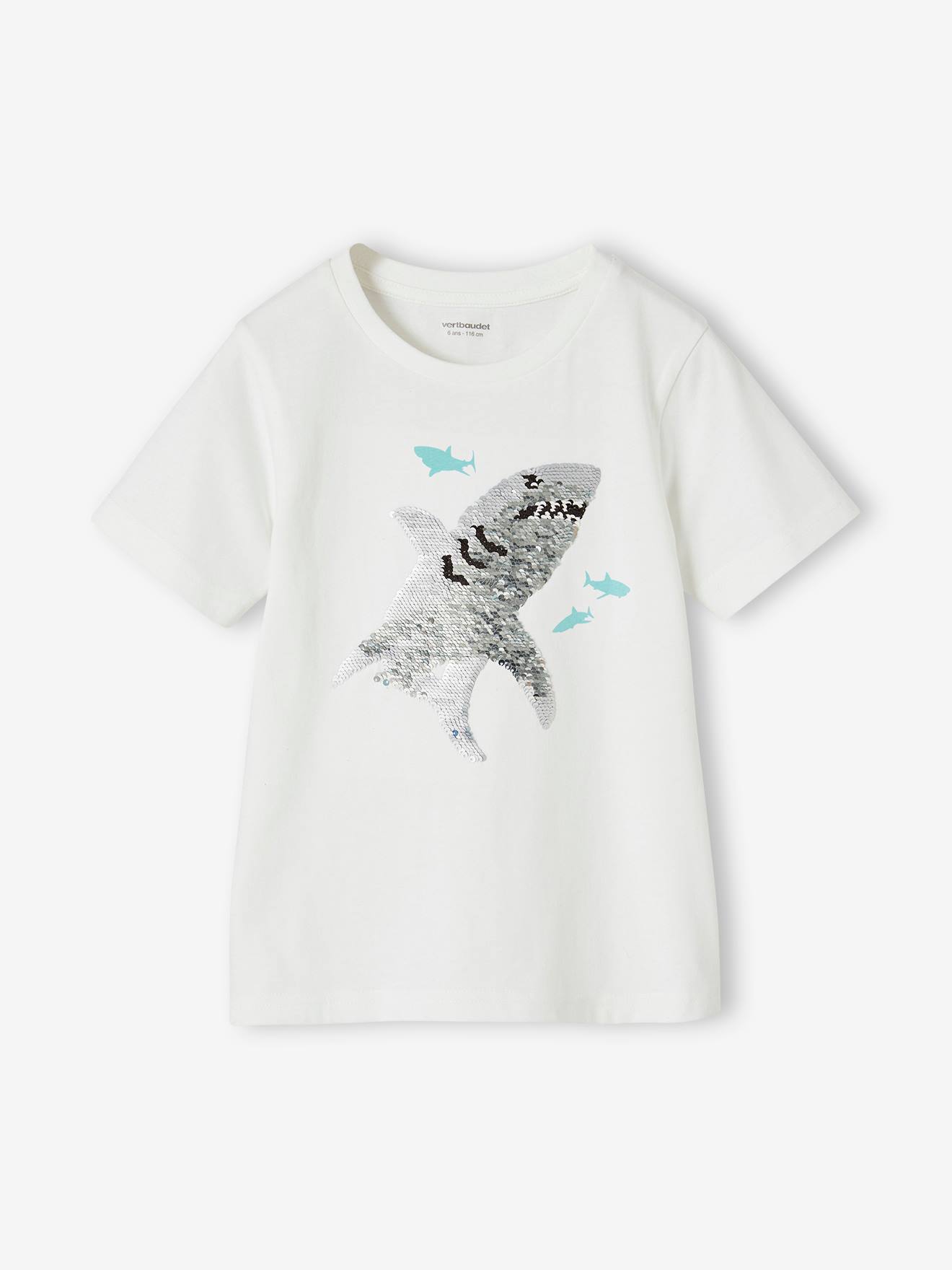 Vertbaudet Jungen T-Shirt mit Wende-Pailletten Oeko-Tex - weiß