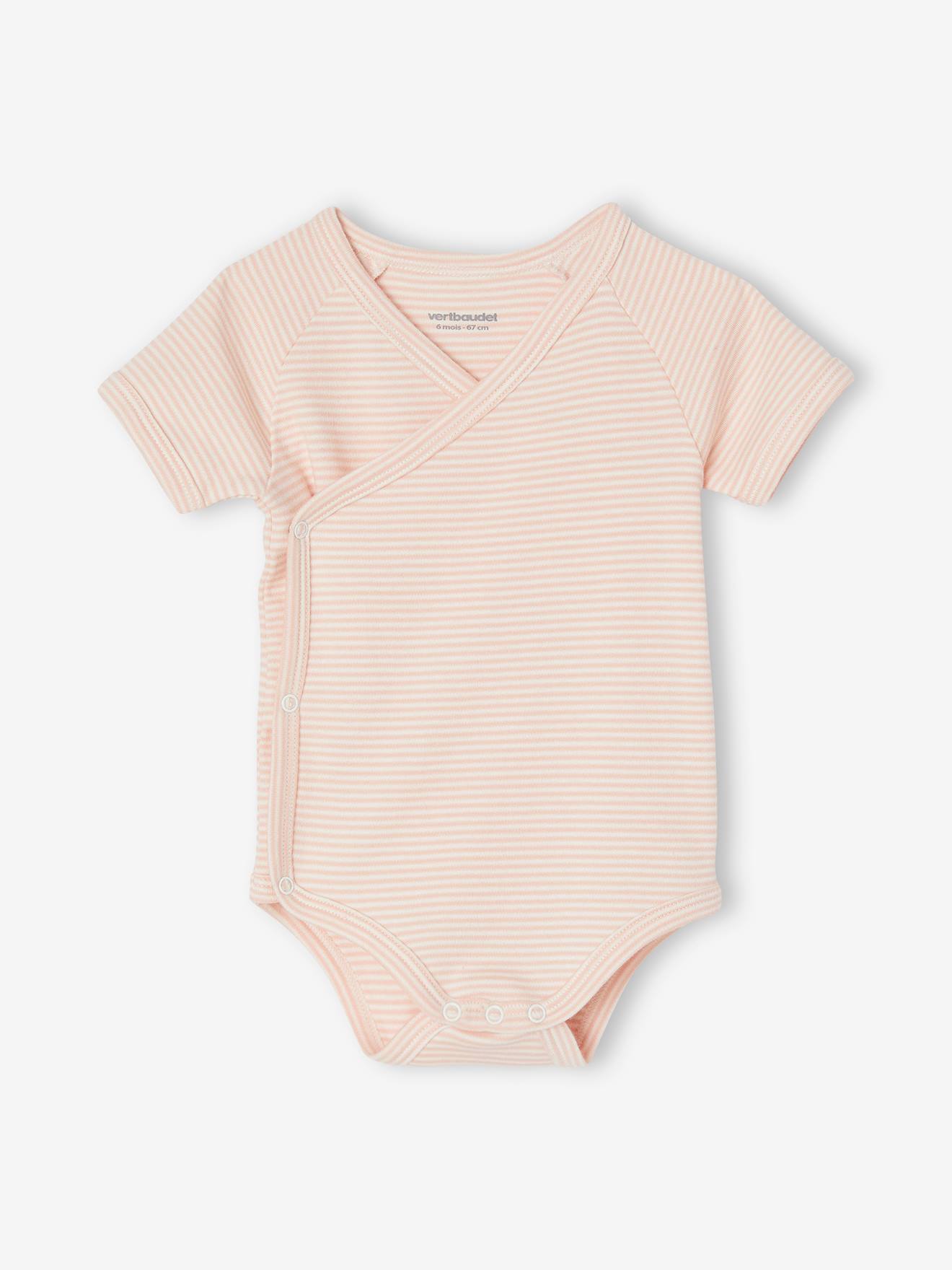 Lot de 5 bodies manches courtes bébé ouverture naissance rose pâle