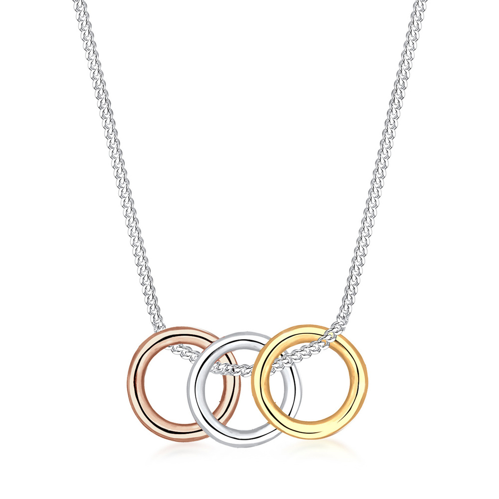 Elli Elli Collier Femme Pendentif Cercle Tendance Tri-Couleur en Argent Sterling 925 Bijoux