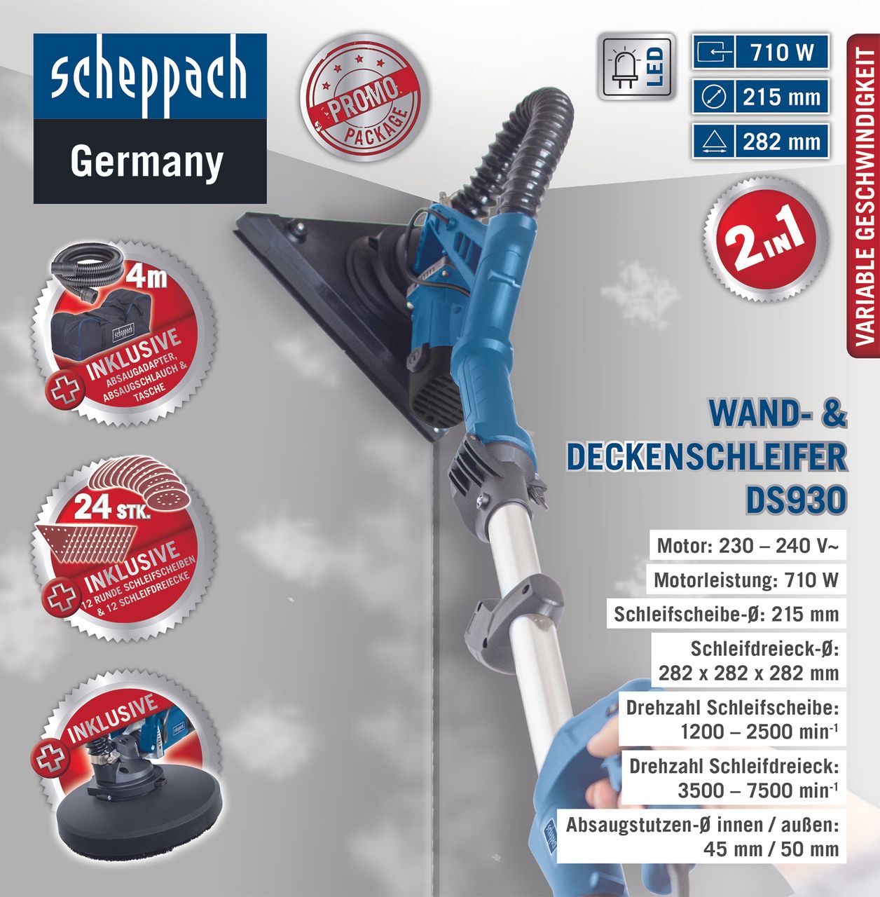 Scheppach 2in1 Wand- und Deckenschleifer DS930