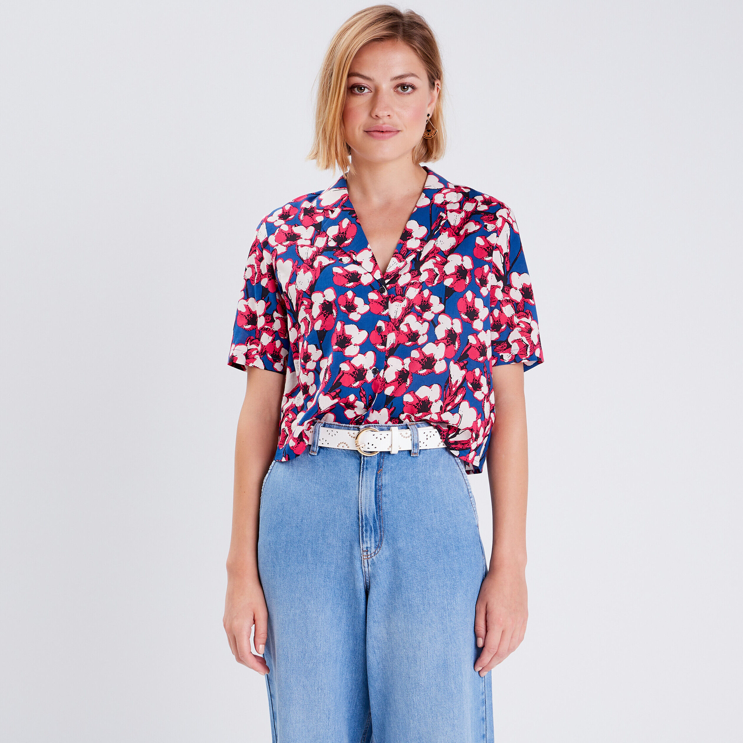 Chemise manches courtes bleu electrique femme | Cache Cache