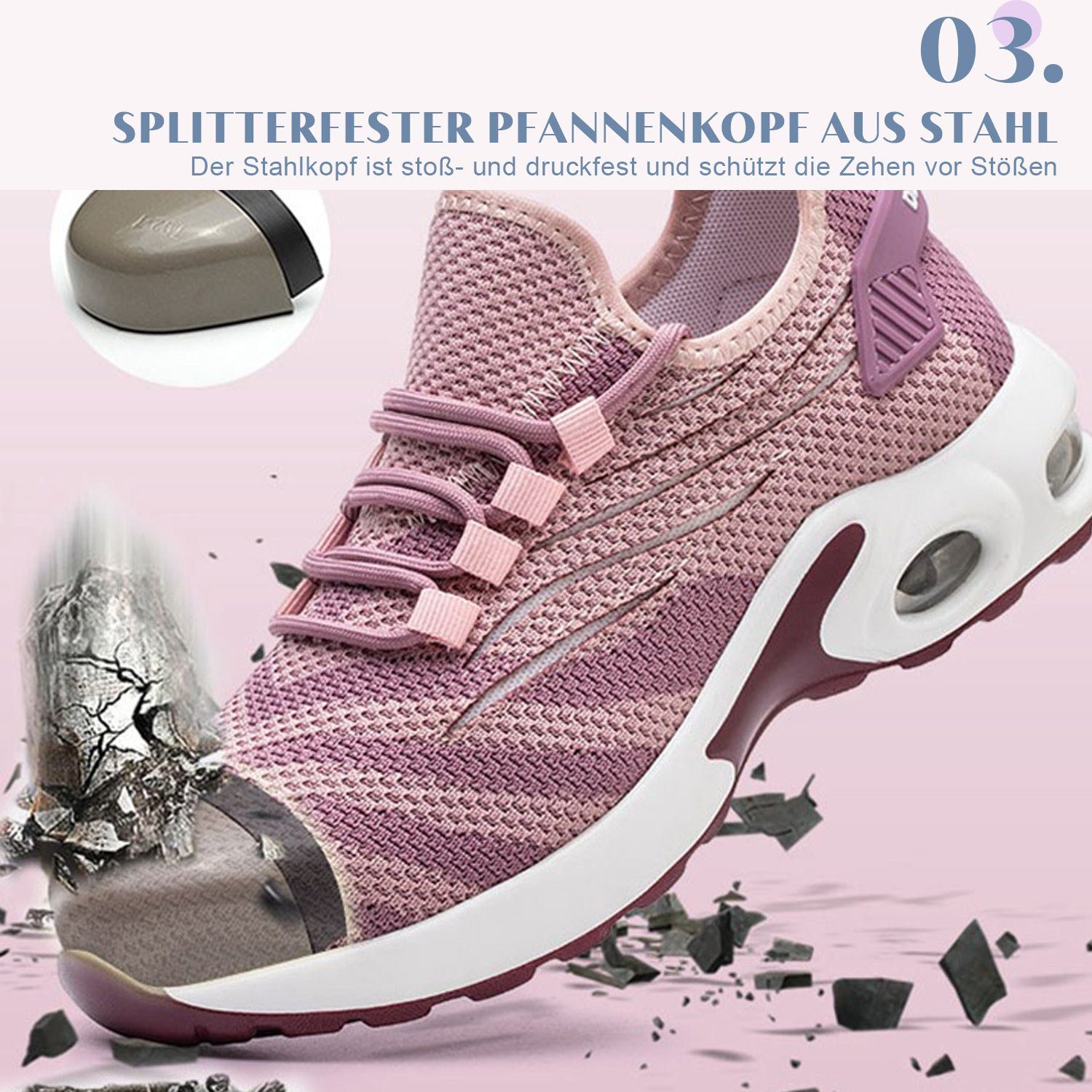 Daisred Damen Luftkissen Arbeitsschuhe Leicht mit Stahlkappe Sicherheitsschuh