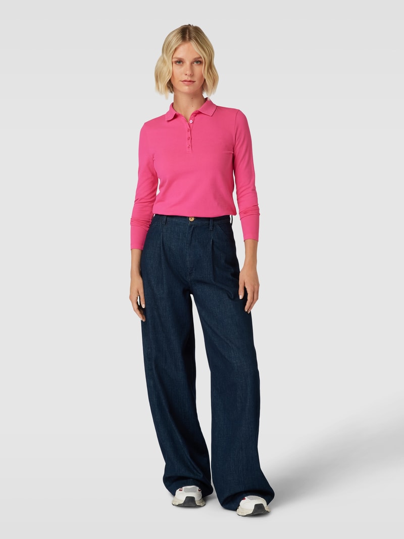 Longsleeve mit Polokragen in fuchsia