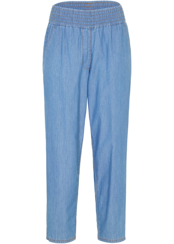 Knöchelfreie Schlupfjeans aus leichtem Denim mit High-Waist-Bequembund aus Bio-Baumwolle