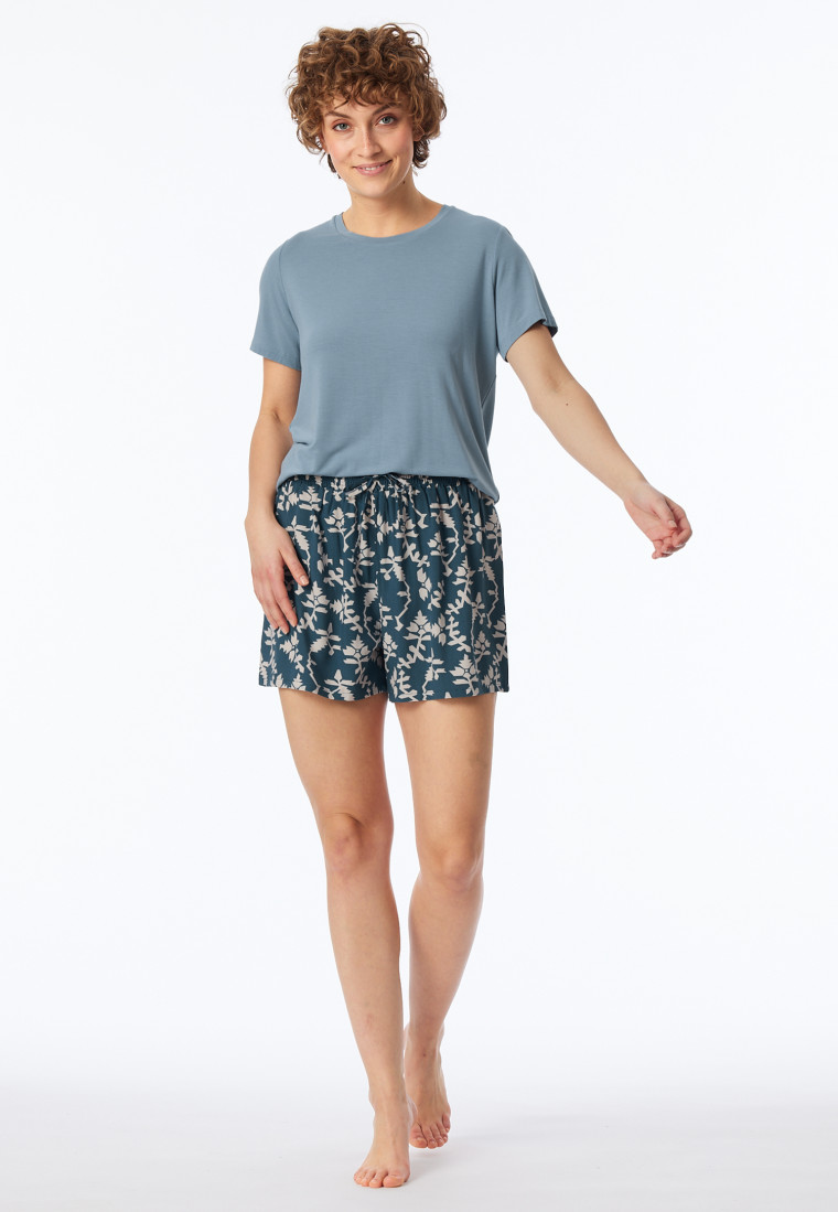 Loungehose kurz Viskose Blumenprint jeansblau - Mix+Relax