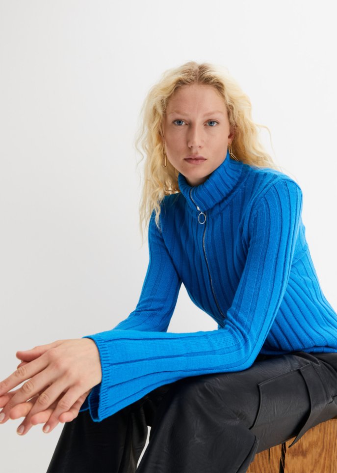 Ripppullover mit Troyerkragen