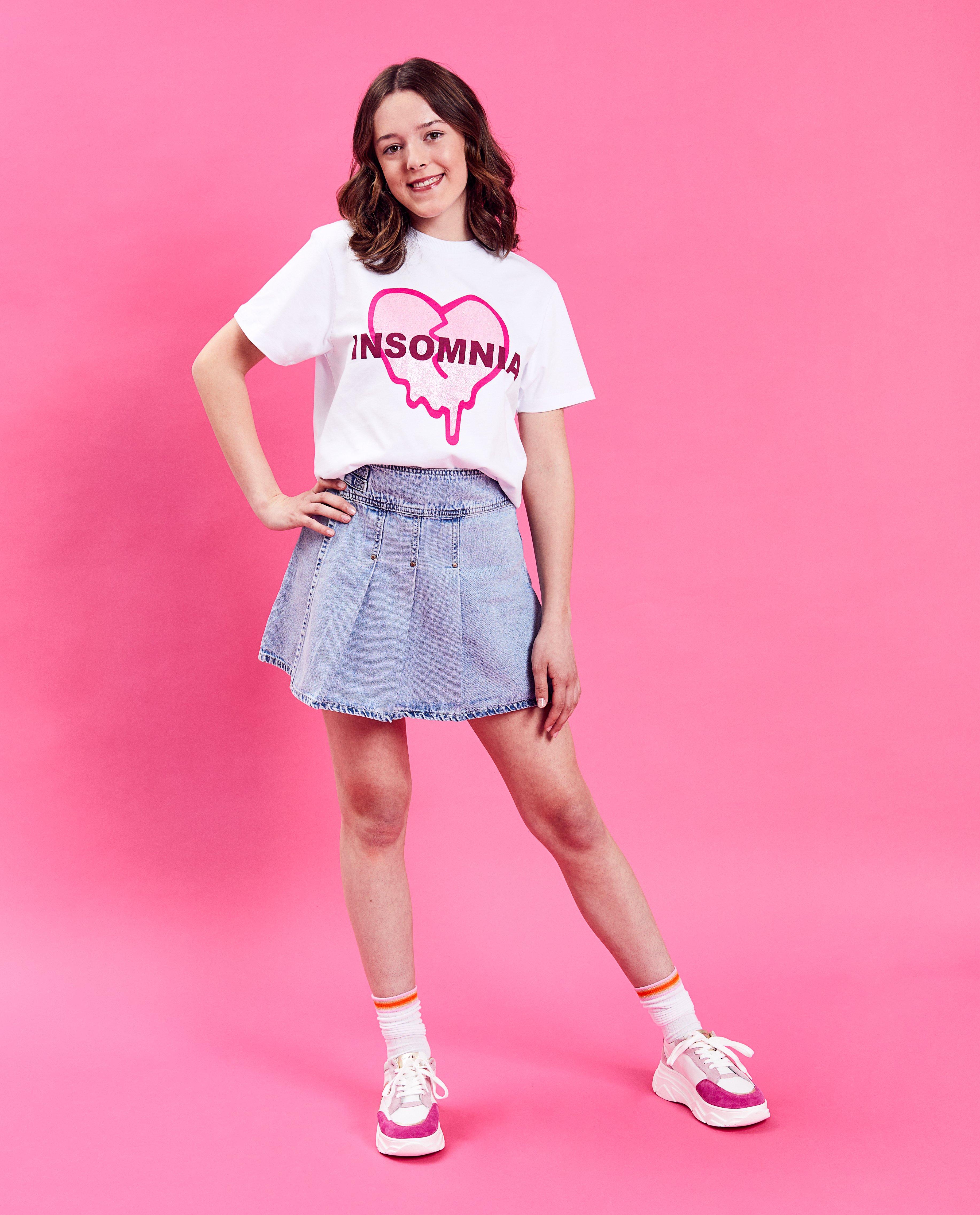 CAMILLE Insomnia póló csillámos mintával, unisex, 4-14 éves, fehér