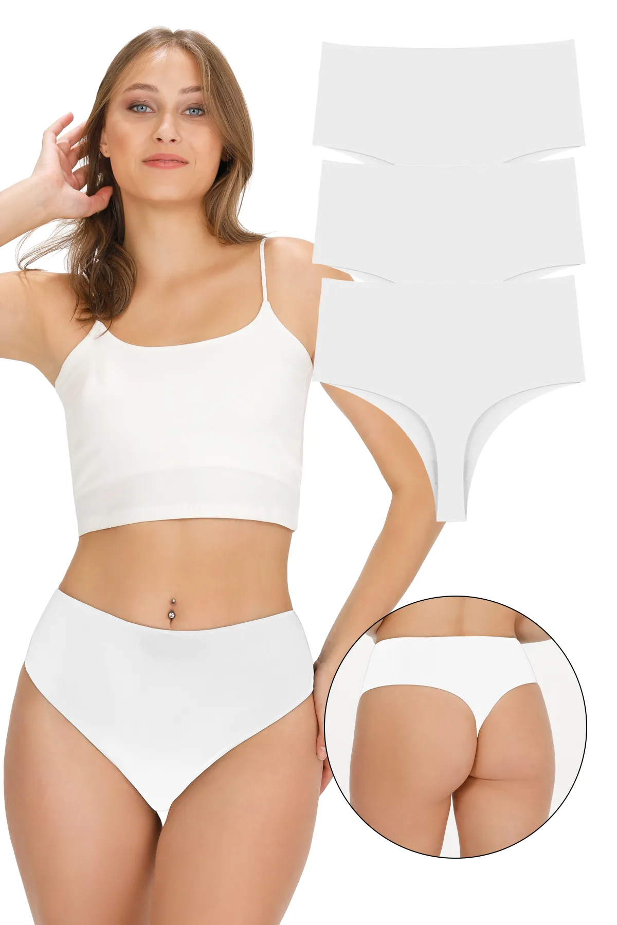 Sensu  Lasergeschnittener Damen-Tanga mit hoher Taille, 3er-Set KTS5002