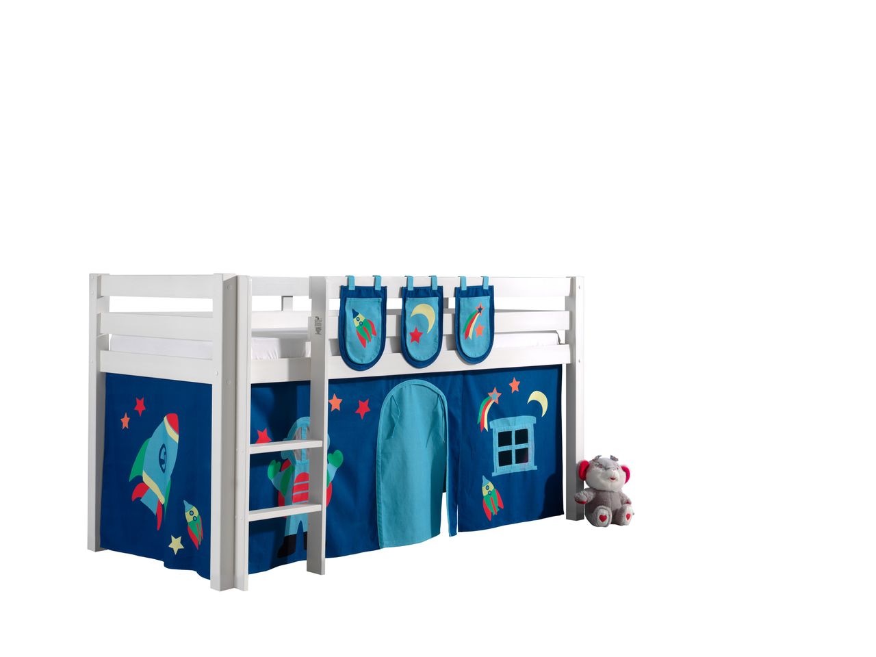 VIPACK Spielbett Pino mit Textilset Vorhang und 3 Taschen 