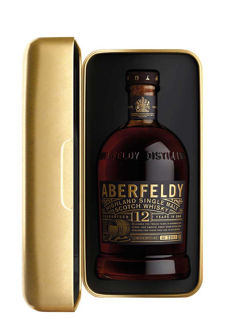 Highland Single Malt Scotch Whisky Guaranteed 12 Years Oak Gold Bar Aberfeldy 0,7 ℓ, En Étui