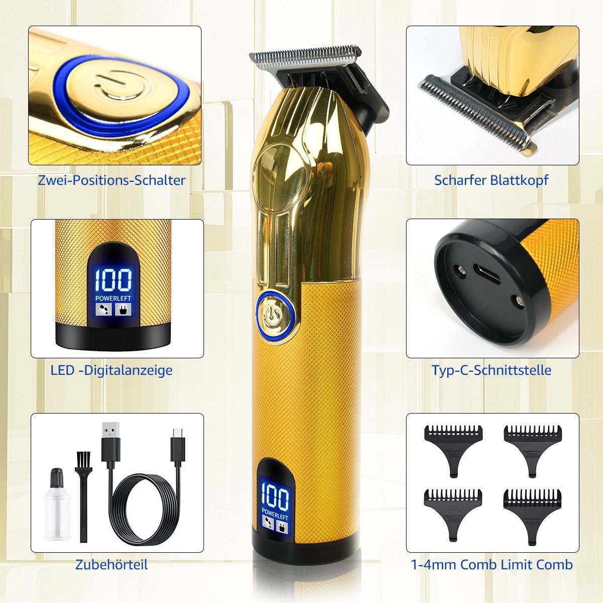 LifeImpree Haarschneider Haarschneider herren, Bartschneider herren, Profi Wasserdicht, Kabelloser, Wiederaufladbar Haartrimmer