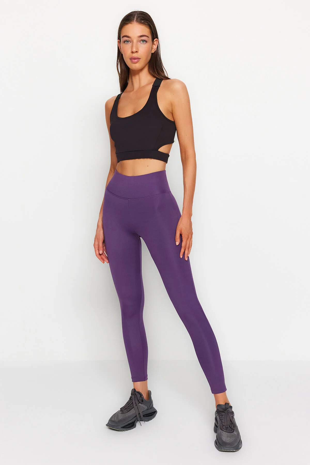Trendyol Collection  Dunkellila gestrickte Sportstrumpfhose mit breiter Taille, elastisch und extra Erholung in voller Länge TWOAW21TA0029