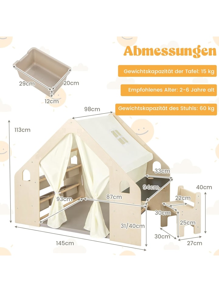 COSTWAY 6-IN-1 Kinderzelt Holz in Beige günstig kaufen onesize