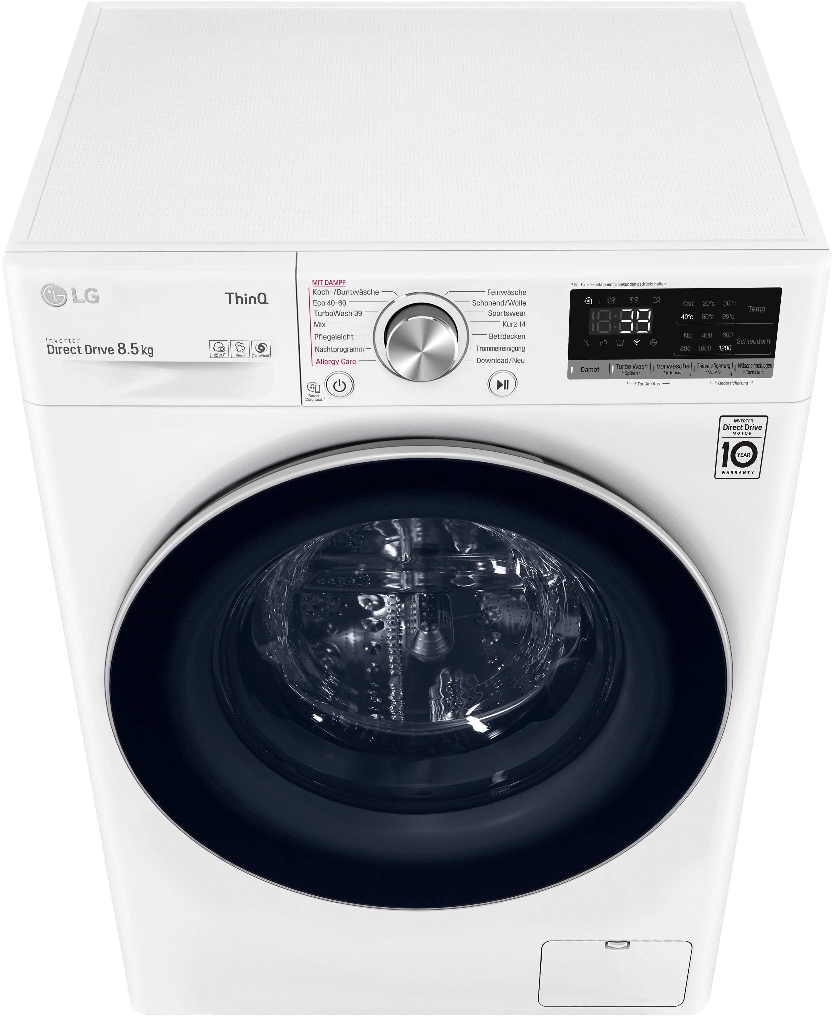 LG Waschmaschine F2V7SLIM8E, 8,5 kg, 1200 U/min, TurboWash® - Waschen in nur 39 Minuten