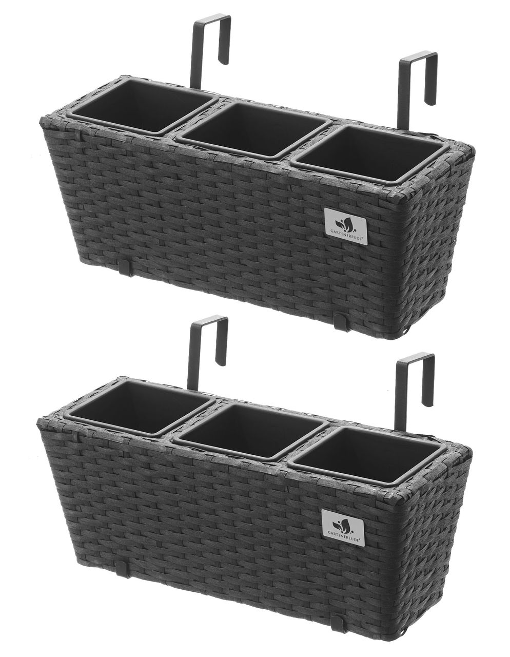 Weles Polyrattan Balkonkasten 2 Stück inkl. Aufhängung, 47 x 17 x 15 cm, 3er Kunststoffeinsatz, anthrazit