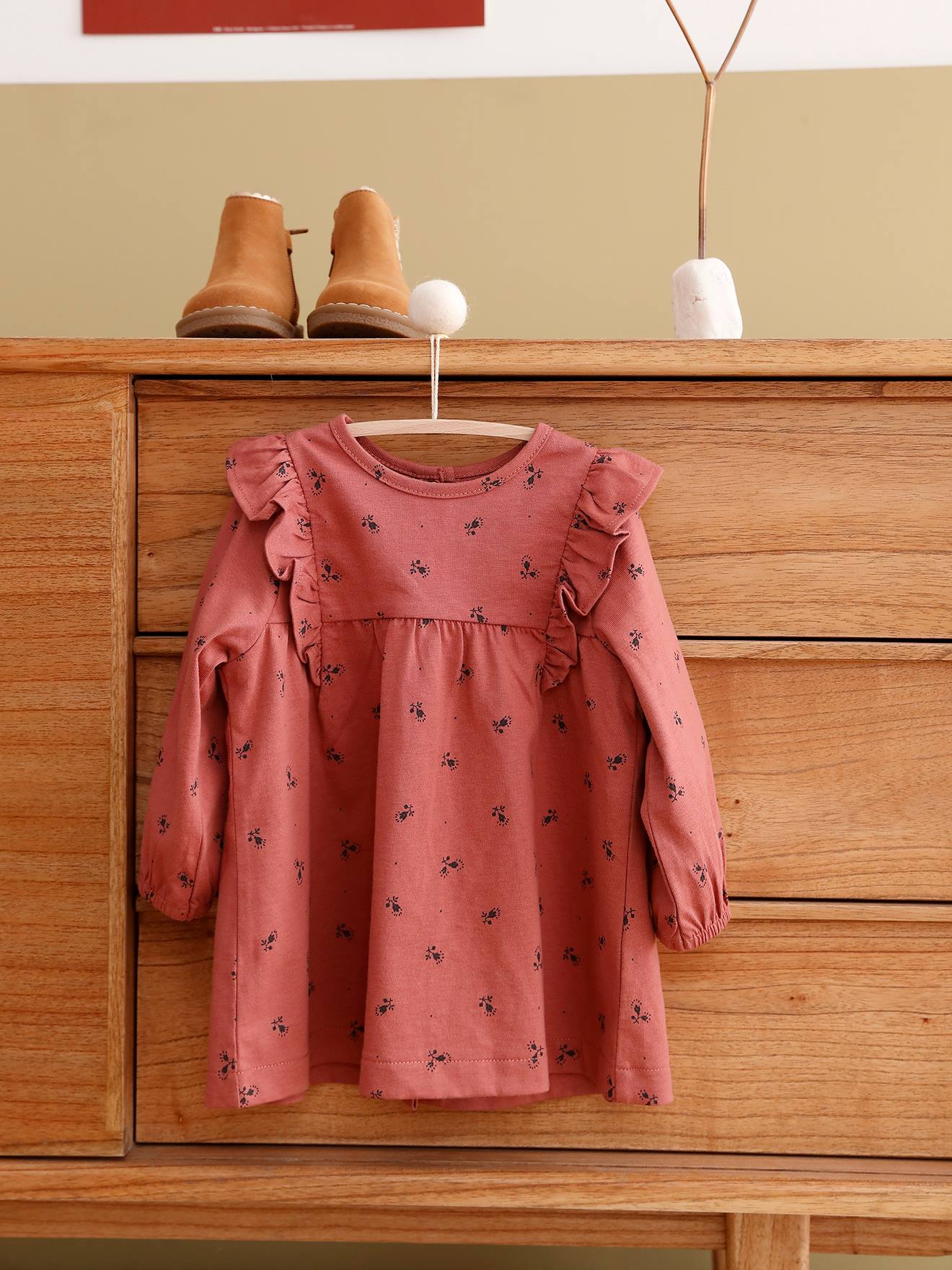 Robe à volants bébé en jersey BASICS marine imprimé
