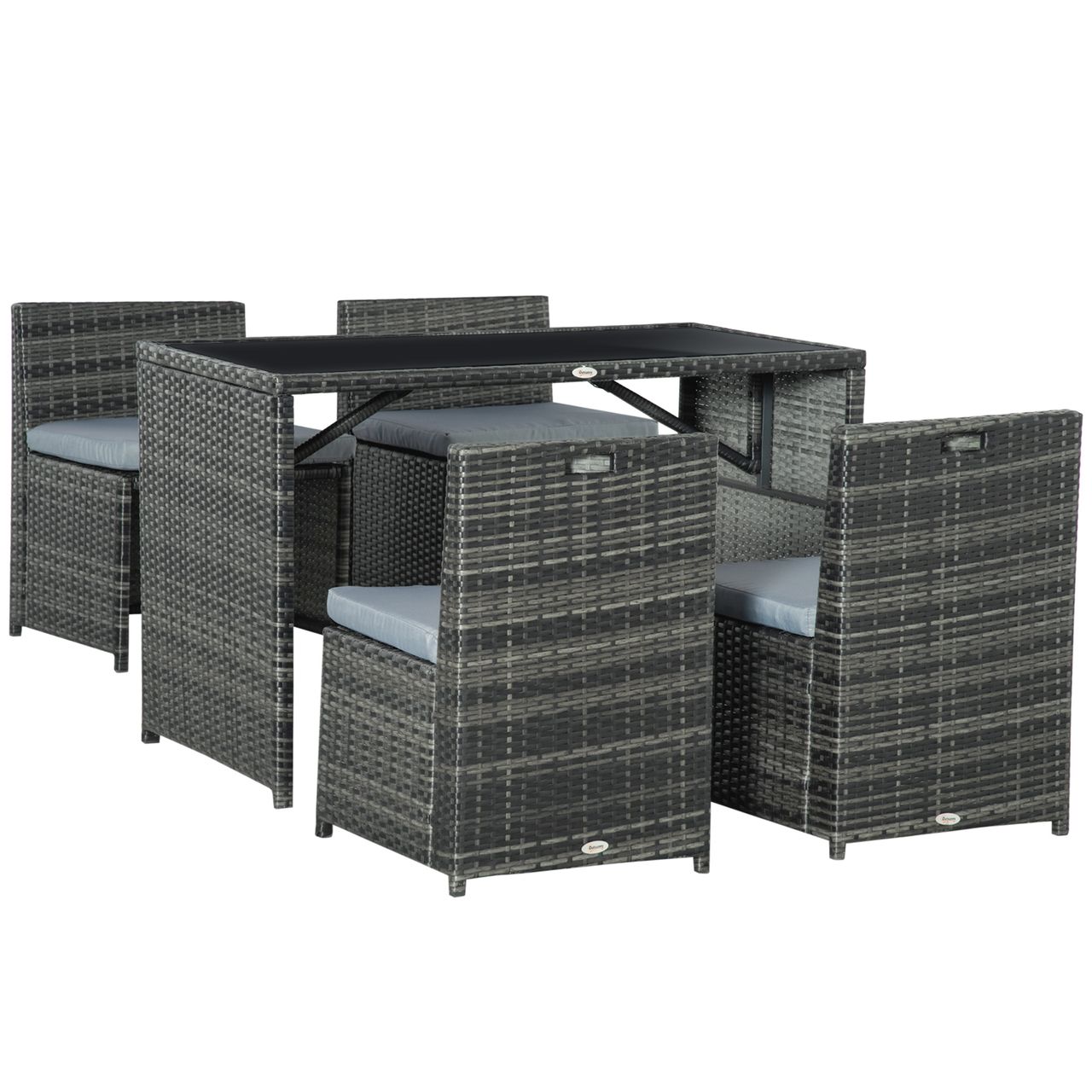 Outsunny 5tlg. Polyrattan Gartenmöbel Rattan Essgruppe Gartenset Grau